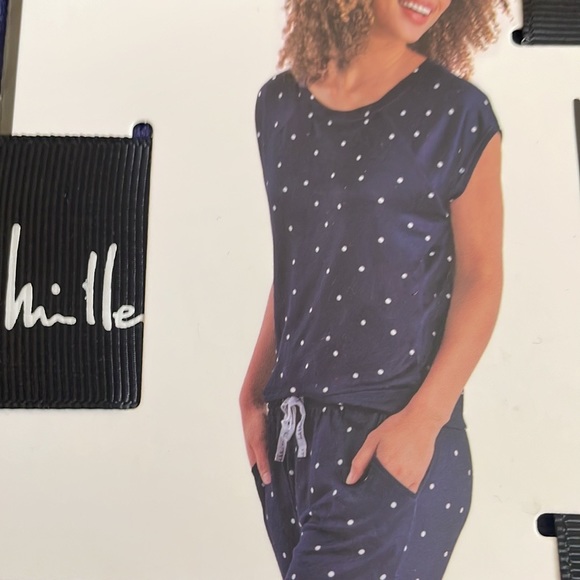 Nicole Miller Womens Jersey Knit Pajama Set Blue Short Sleeve Polka Dot - Picture 5 of 6